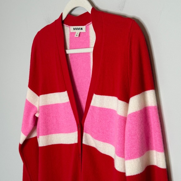Boden Marianne Red Pink Union Jack 100% Cashmere V-Neck Cardigan Sweater Medium - Picture 8 of 10